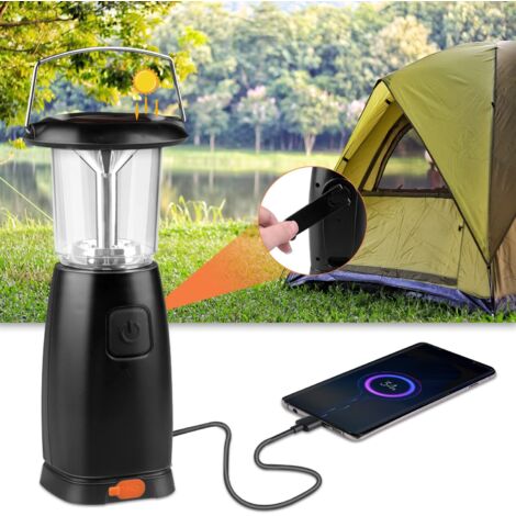 Lámpara solar LED para camping, linterna LED recargable, portátil con 3 modos de iluminación, con dinamo de manivela para camping, lectura, pesca, senderismo y emergencias [Clase energética A+] (1/5)