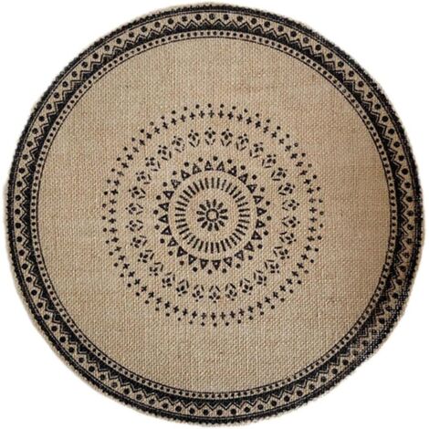 Mantel individual redondo de yute tejido con flecos de 38 cm, estampado natural, resistente al calor, antideslizante, para cocina, protección del medio ambiente.