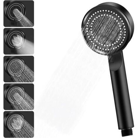 Cabezal de ducha de alta presión, ahorrador de agua, 5 modos ajustables, económico, para baño (negro) (1/5)