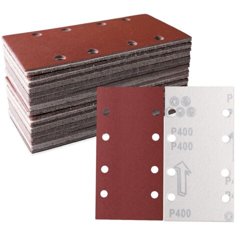 Paquete de 100 hojas de lija de 93 x 185 mm - Papel de lija con velcro cuadrado de 8 agujeros - 800 granos surtidos - Pulido y eliminación de óxido (1/5)