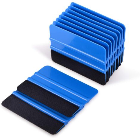 10 espátulas de vinilo con borde de fieltro, herramienta para alisar papel tapiz, espátula para tinte de ventanas, rascador de vinilo para coche de 4 pulgadas, borde de fieltro de tela, negro y azul