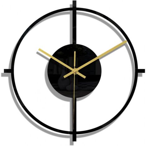 Reloj de pared con marco redondo negro, silencioso, de diseño moderno, ideal para dormitorio, sala de estar, oficina y decoración artística. (1/5)