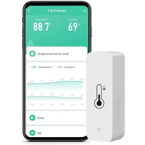 Monitor de temperatura y humedad WiFi: higrómetro inteligente con control remoto y alertas, termómetro interior de alta precisión con aplicación TUYA, compatible con Alexa (1 paquete)