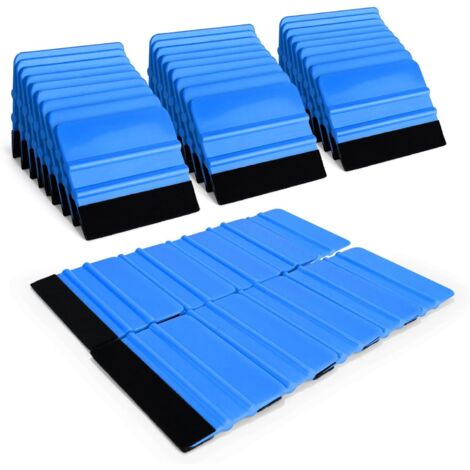 50 espátulas de vinilo con borde de fieltro de 4 pulgadas para coche, aplicador de calcomanías, herramienta para tintado de ventanas con borde de fieltro de tela, color negro y azul.