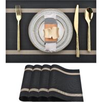Juego de 4 manteles individuales negros de vinilo lavables, modernos, duraderos y fáciles de limpiar. Resistentes al calor para la mesa de la cocina (negros con rayas, 4 unidades).