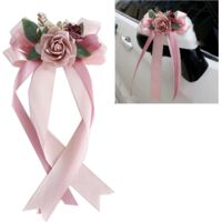 4 lazos de seda para coche, decoración para boda, lazo de imitación de rosa para puerta, espejo retrovisor, decoración para silla de boda con ventosas, color rosa