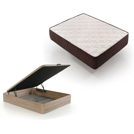 Pack Colchón Descansin + Canape Abatible 180x200  Color Beis  Maxima Comodidad  Gran Almacenaje