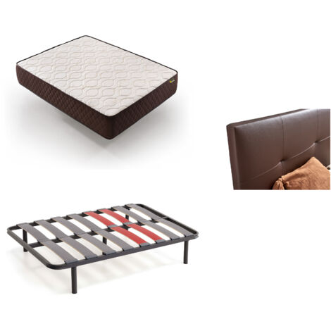 Pack Colchón + Cabecero Tapizado + Somier Descansin  160x200  Wengue  Ideal para Personas con Dolores de Espalda  Facil montaje  Silencioso