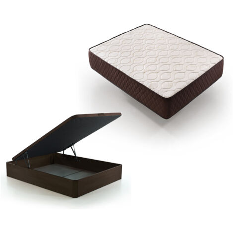 Pack Colchón Descansin + Canape Abatible 135x190  Color Chocolate  Maxima Comodidad  Gran Almacenaje