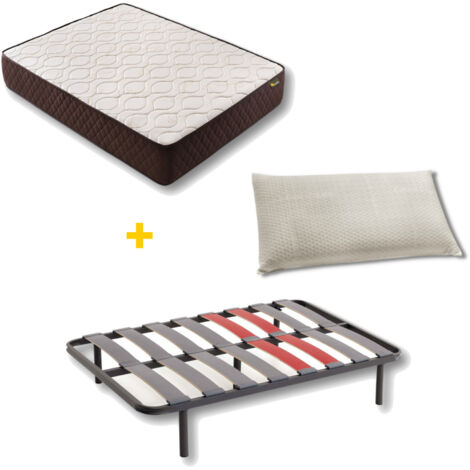 Pack Colchón + Almohada Viscoelastica + Somier Descansin  135x200  Ideal para Personas con Dolores de Espalda  Efecto nube  Silencioso