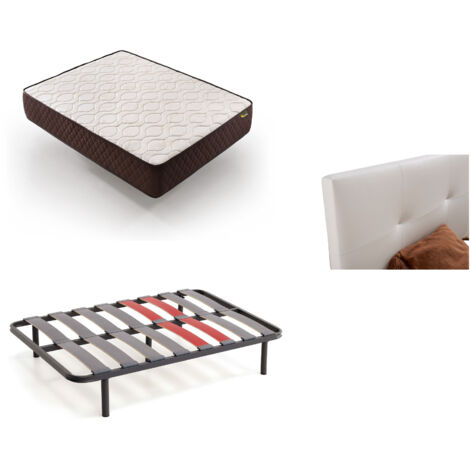 Pack Colchón + Cabecero Tapizado + Somier Descansin 105x180 Blanco Ideal para Personas con Dolores de Espalda Facil montaje Silencioso