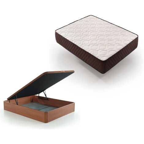 Pack Colchón Descansin + Canape Abatible 150x190  Color Cerezo  Maxima Comodidad  Gran Almacenaje