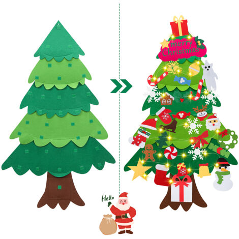 Albero Di Natale In Feltro Da Parete 100x70cm Per Bambini - 32 Ornamenti Staccabili Con Velcro - Gioco Montessori Fai Da Te - 2
