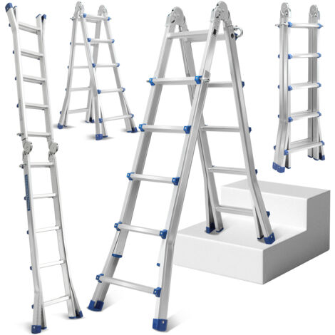 Randaco Scala multifunzionale Scala multiuso Scala telescopica in alluminio argento fino a 150 kg-4x5 513 cm