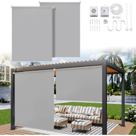 Jopassy 2X Tenda verticale Tenda da esterno per balcone Tenda a rullo Schermo retrattile da esterno Protezione solare 180x240CM Grigio