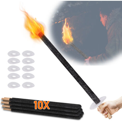 Randaco Set di 10 Fiaccole in Cera 42cm, Durata 45 min - Torce da Giardino con Salvagoccia e Manico in Legno - Per Esterni, Feste, Fiaccolate (1/5)