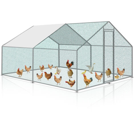 Randaco Hühnerstall Tiergehege Freilaufgehege Tierlaufstall mit PE-Schattendach, Verzinkter Stahlrahmen, Außenzaun Verwendet für Hühner, Geflügelställe, Kleintiere 3x3x2m