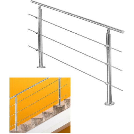 Randaco 80 cm Edelstahl Handlauf Geländer Treppengeländer mit 3 Querstreben für Treppen Brüstung Ø 42mm Balkongeländer Aufmontage