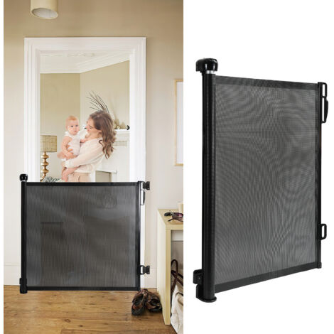 Randaco Treppenschutzgitter Ausziehbar Türschutzgitter Absperrgitter Roll, ausziehen 0-180 cm für Kinder & Haustiere, Schwarz