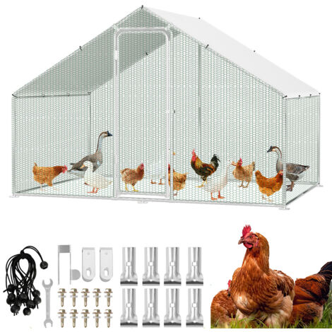 Produktbild von Juskys Freilaufgehege 2x2x2m – Begehbarer Hühnerstall Aus Metall, Mit Tür & Riegel, Regenplane, Für Hühner, Kleintiere & Pflanzen