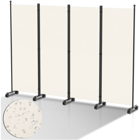 Randaco Paravent mit Rollen Faltbarer Raumteiler Outdoor Trennwand Garten Sichtschutz Raumtrenner 4 teilig Beige 228x181 cm