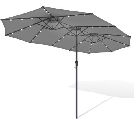 Randaco XXL Sonnenschirm Grau mit LED-Licht – 3-Schirm-Design, besonders breite Spannweite, ideal für große Terrassenflächen