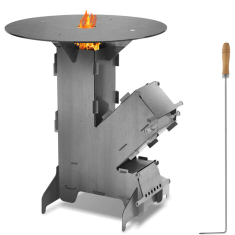 Randaco Raketenofen mit Grillpfanne, Campingkocher für Holz Camping Reisen Picknick Jagd