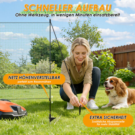 Jiubiaz Mobiler Hundezaun Weidezaun 115 cm x 15 m – Elektrozaunnetz für