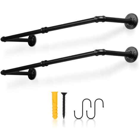 Randaco 2x Barra de ropa de pared, Armario de pared, Estilo industrial, Ahorro de espacio, 92 x 25 cm, 65 kg capacidad de carga, Fácil montaje, Negro