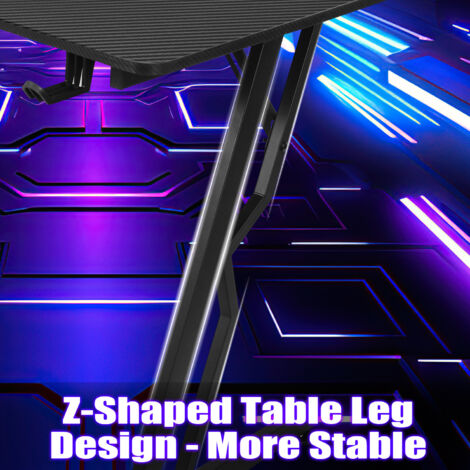 Mesa De Gaming NAIZY 140x60 Cm - Negro Con Panel De Fibra De Carbono, Agujero Para Cables Y Soporte Para Auriculares