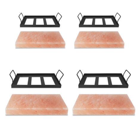 Randaco 4 piedras de sal del Himalaya con soporte 30 x 20 x 3 cm Tabla de sal Accesorios para barbacoa Carne Verduras Natural Placa de sal Barbacoa