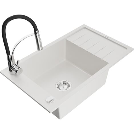 Mexen Elias fregadero de granito de 1 cubeta con escurridor y grifo de cocina Aster, blanco - 6511-20-73450-07 (1/5)