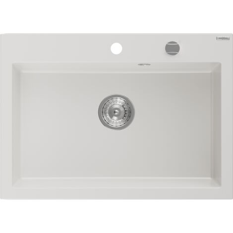 Mexen Elix fregadero de granito de 1 compartimento 700 x 500 mm, blanco, sif贸n cromo - 6526701005-20