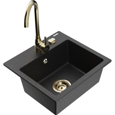 Mexen Milo fregadero de granito de 1 seno con grifo de cocina Telma, negro/plata - 6505-73-670200-50 (1/5)