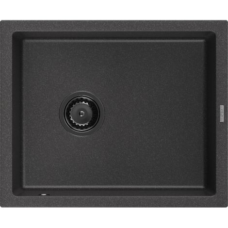 Mexen Pedro fregadero de granito de 1 seno 560 x 460 mm, negro moteado, sif贸n negro - 6508561000-76-B