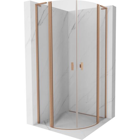 Mexen Mist L cabina de ducha semicircular abatible 80 x 80 cm, transparente, cobre cepillado - 8A32L-080-080-65-00