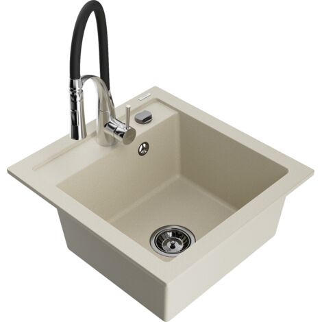 Mexen Vito fregadero de granito de 1 seno con grifo de cocina Aster, beige - 6503-69-73450-07-B (1/5)