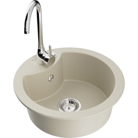 Mexen Diego fregadero de granito de 1 cubeta con grifo de cocina Telma, beige - 6512-69-670200-00 (1/5)