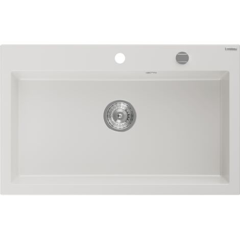 Mexen Elix fregadero de granito de 1 cubeta 800 x 500 mm, blanco, sif贸n cromado - 6527801005-20