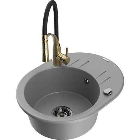 Mexen Kevin fregadero de granito de 1 cubeta con escurridor y grifo de cocina Aster, gris - 6517-71-73450-57-B (1/5)