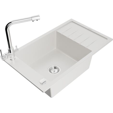 Mexen Elias fregadero de granito de 1 compartimento con escurridor y grifo de cocina Duero, blanco - 6511-20-671600-00 (1/5)