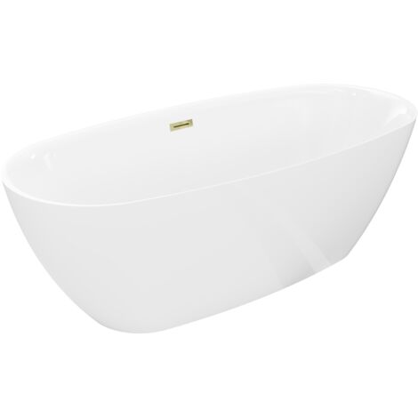 Mexen Luvo Slim ba帽era exenta 170 x 75 cm, blanca, rebosadero dorado - 52801707500-50