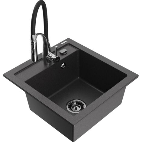 Mexen Vito fregadero de granito de 1 seno con grifo de cocina Aster, negro moteado - 6503-76-73450-07-B