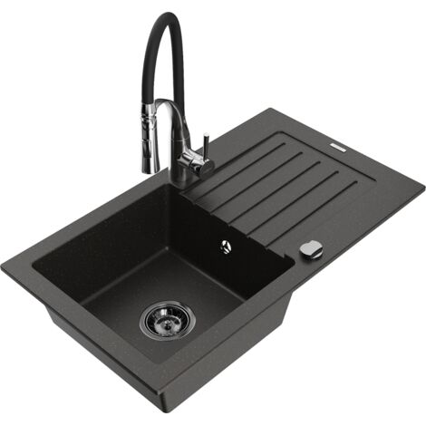 Mexen Pablo fregadero de granito de 1 seno con escurridor y grifo de cocina Aster, met谩lico negro/dorado - 6510-75-73450-07-B (1/5)