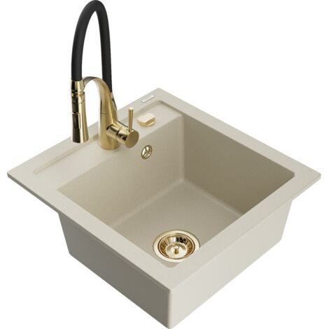 Mexen Vito fregadero de granito de 1 cubeta con grifo de cocina Aster, beige - 6503-69-73450-57-G (1/5)