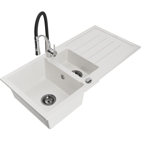 Mexen Andres fregadero de granito 1,5 senos con escurridor y grifo de cocina Aster, blanco - 6515-20-73450-07-B (1/5)