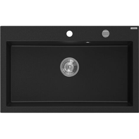 Mexen Elix fregadero de granito de 1 cubeta 800 x 500 mm, negro, sif贸n cromado - 6527801005-77