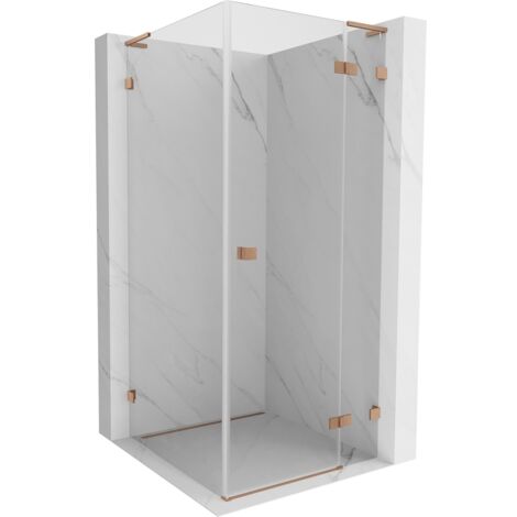 Mexen Lunar L cabina de ducha abatible derecha 90 x 90 cm, transparente, cobre cepillado - 834L-090-090-65-00-P (1/5)