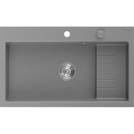 Mexen Omar fregadero de granito 1-cuenco 800 x 480 mm, gris, sif贸n cromado - 6520801005-71