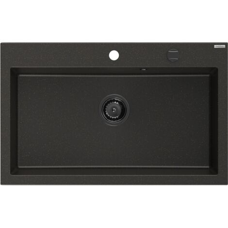 Mexen Elix fregadero de granito de 1 c谩mara 800 x 500 mm, negro/dorado met谩lico, sif贸n negro - 6527801005-75-B (1/5)